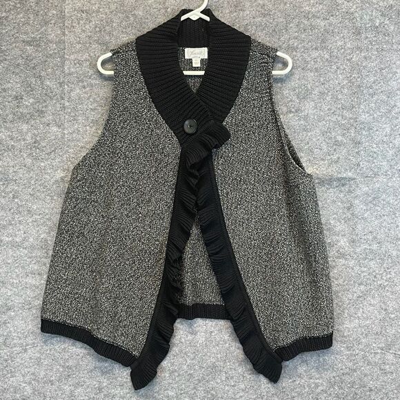 Foxcroft Women's Sweater Vest Size XL Gray Black Cotton Sleeveless Ruffled Trim - Picture 1 of 15